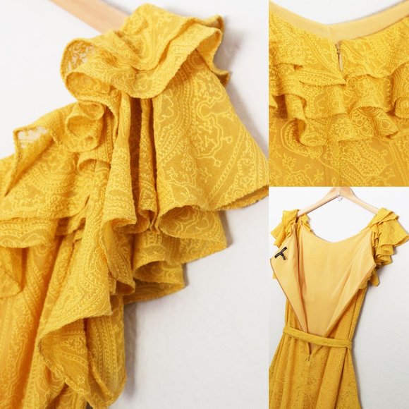 Marissa Webb 100% Silk Sofia Embroidered Ruffle Midi Dress L Saffron Yellow $798 - Picture 15 of 16